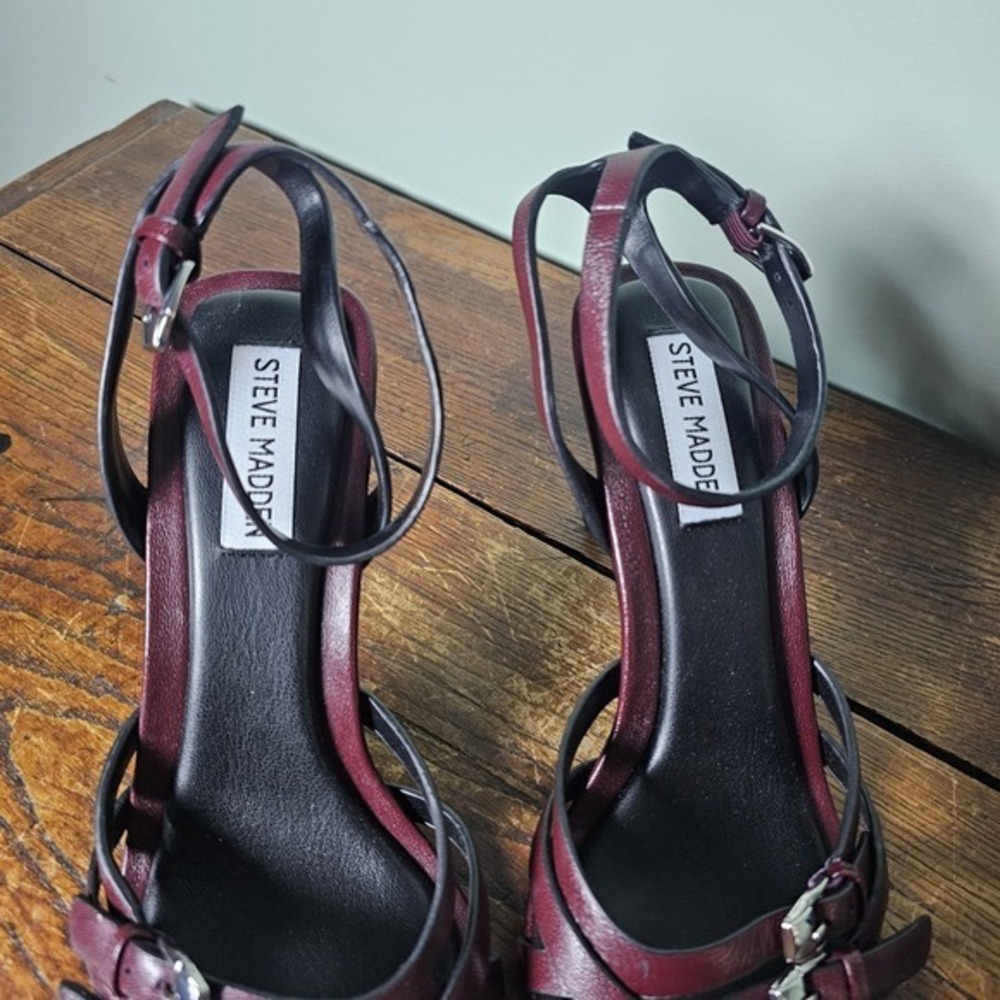 Steve Madden Karter Ankle Strap Sandals Women's Size 8M Wine Leather - Picture 3 of 9